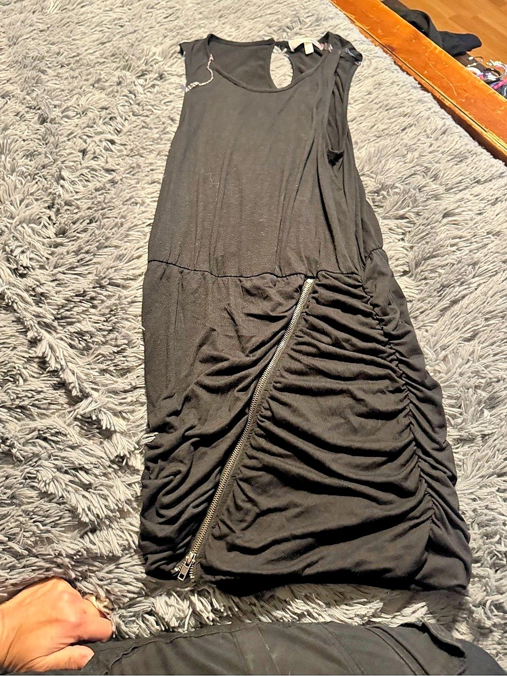 Derek Heart Ruched Zipper Mini Dress in Black large y2k